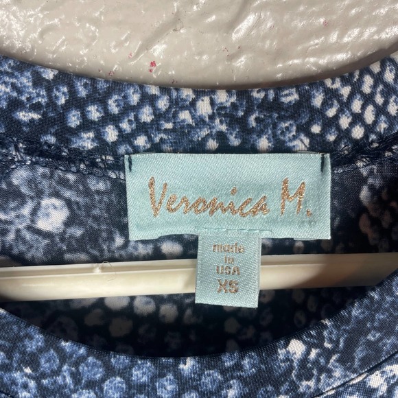 Veronica M Blue White 3/4 Sleeve Animal Print Knit Stretch Dress‎ Womens Sz XS - Picture 2 of 5